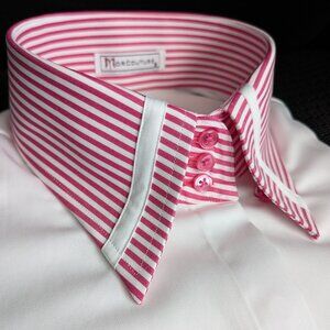 MorCouture Womens White Pink Striped Strap High Collar Shirt